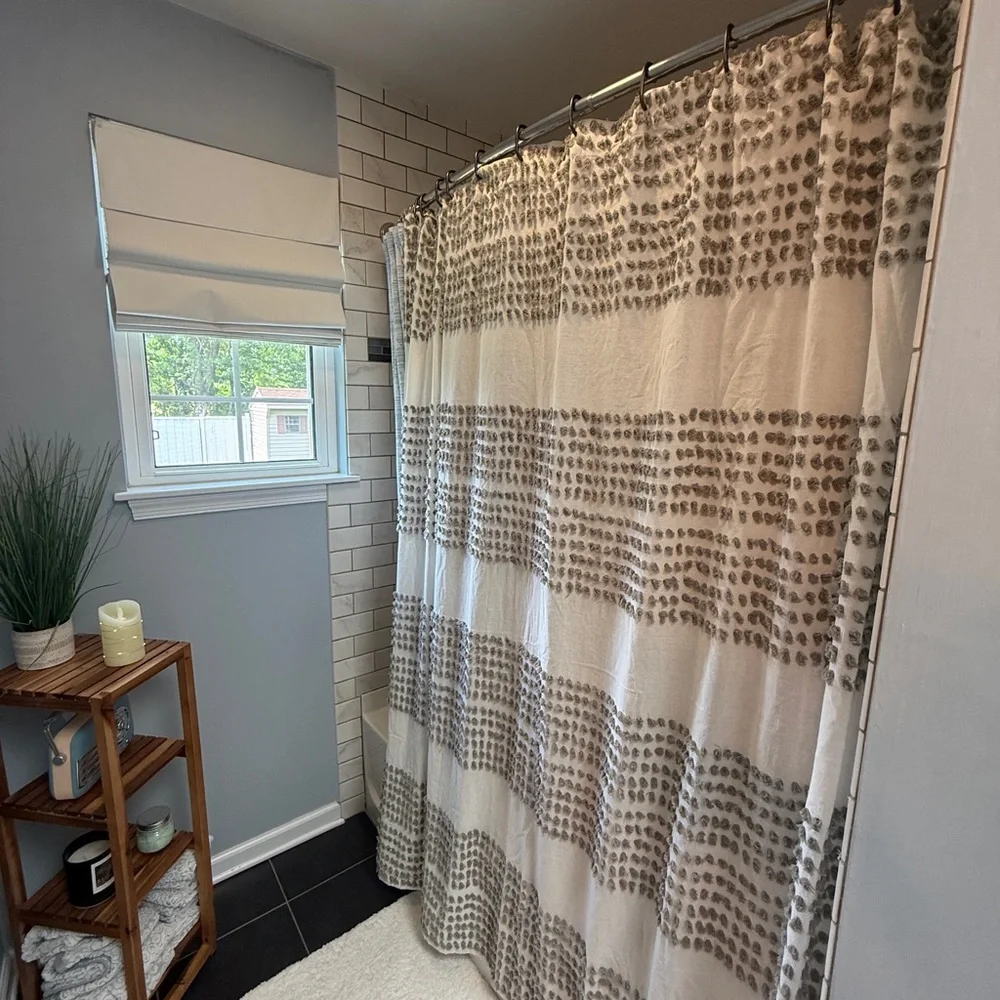 Gray and White Textured Shower Curtain